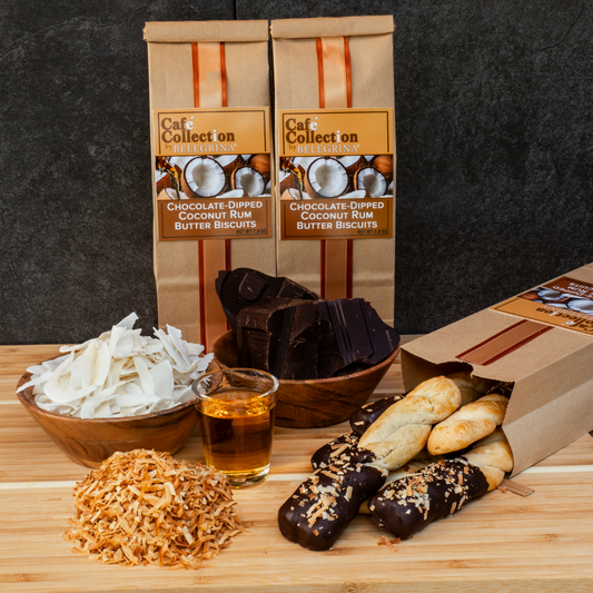 Chocolate-Dipped Coconut Rum Butter Biscuit